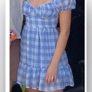 Blue and white plaid mini dress